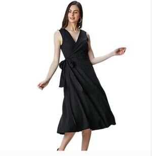 Patagonia Wrap It Up Sleeveless Midi V Neck Dress Womens XL Black Breathable